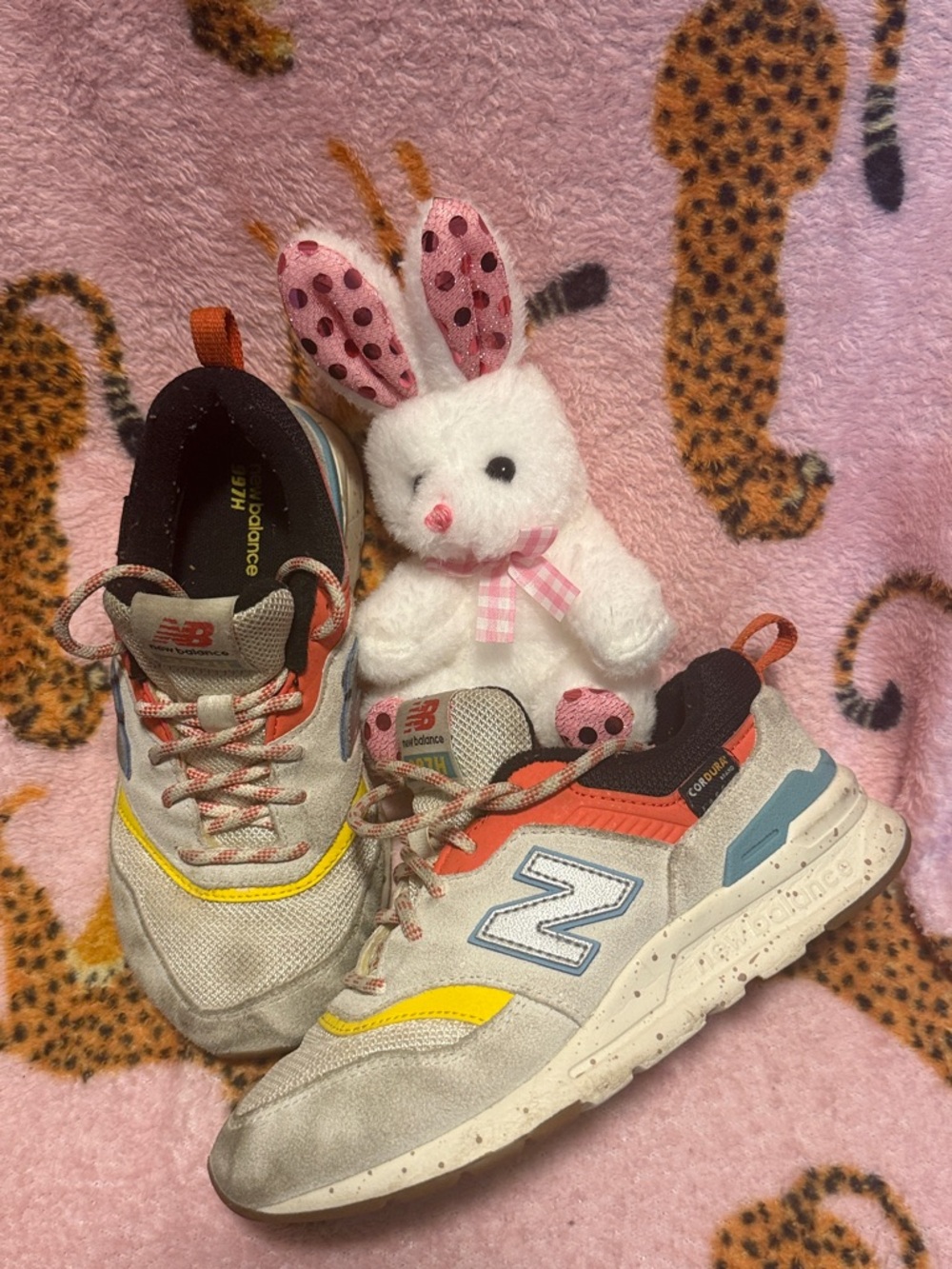 New Balance Gray Sneakers with Yellow & Coral Accents